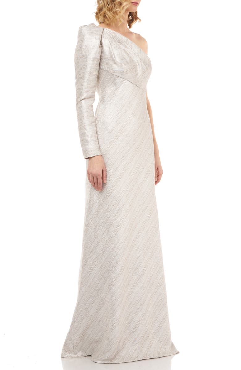 Kay Unger Metallic Stripe One-Shoulder Trumpet Gown, Alternate, color, 