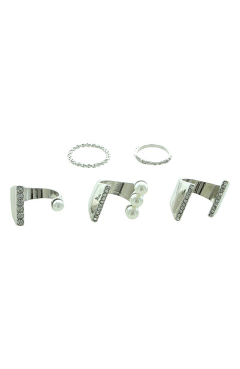 Imitation Cassia Pearl & Crystal Ring Set