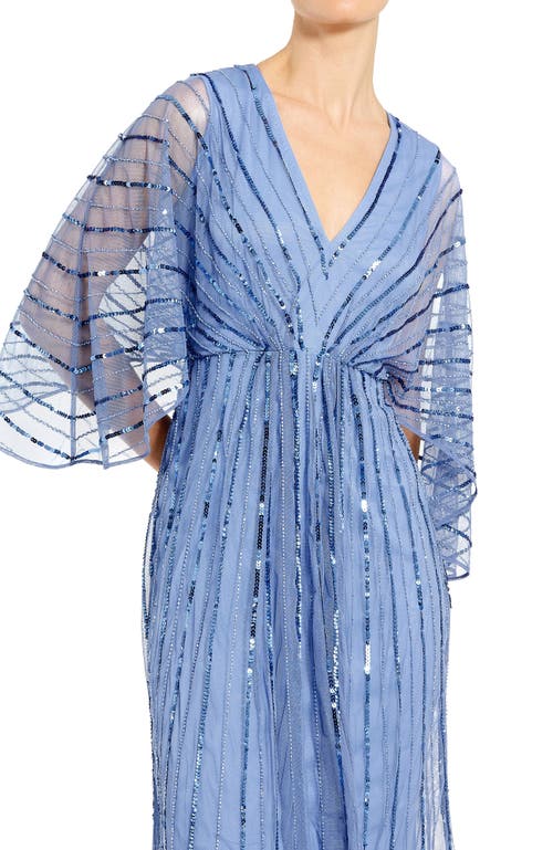 Mac Duggal Beaded Striping Kimono Sleeve V Neck Dress In Periwinkle