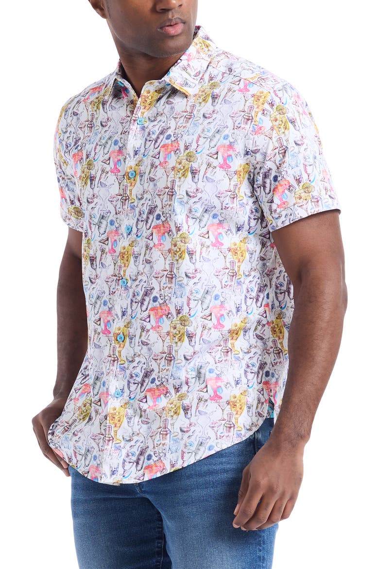 Short Sleeve Button Front Woven Shirt, Alternate, color, WHITE MULTI