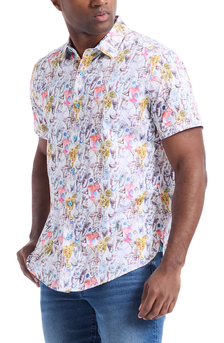 Robert Graham Short Sleeve Button Front Woven Shirt, Alternate, color, White Multi