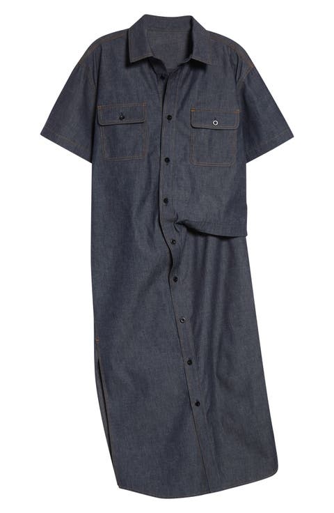 Draped Denim Shirtdress