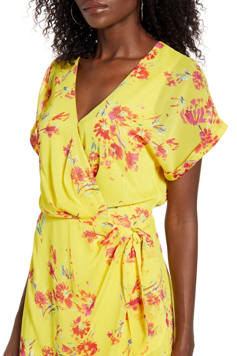 Simone Floral Wrap Front Minidress, Alternate, color, MUSTARD-RED FLORAL