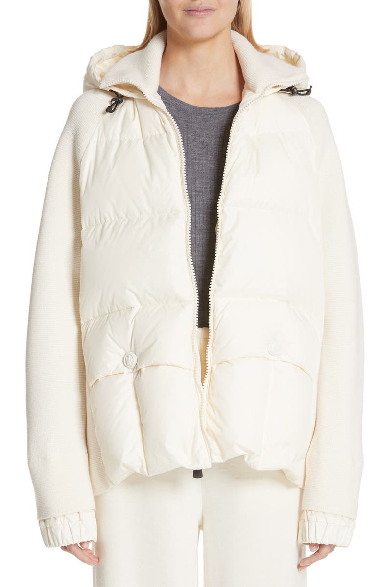 Moncler Spa Quilted Down & Knit Hooded Jacket, Main, color, 
