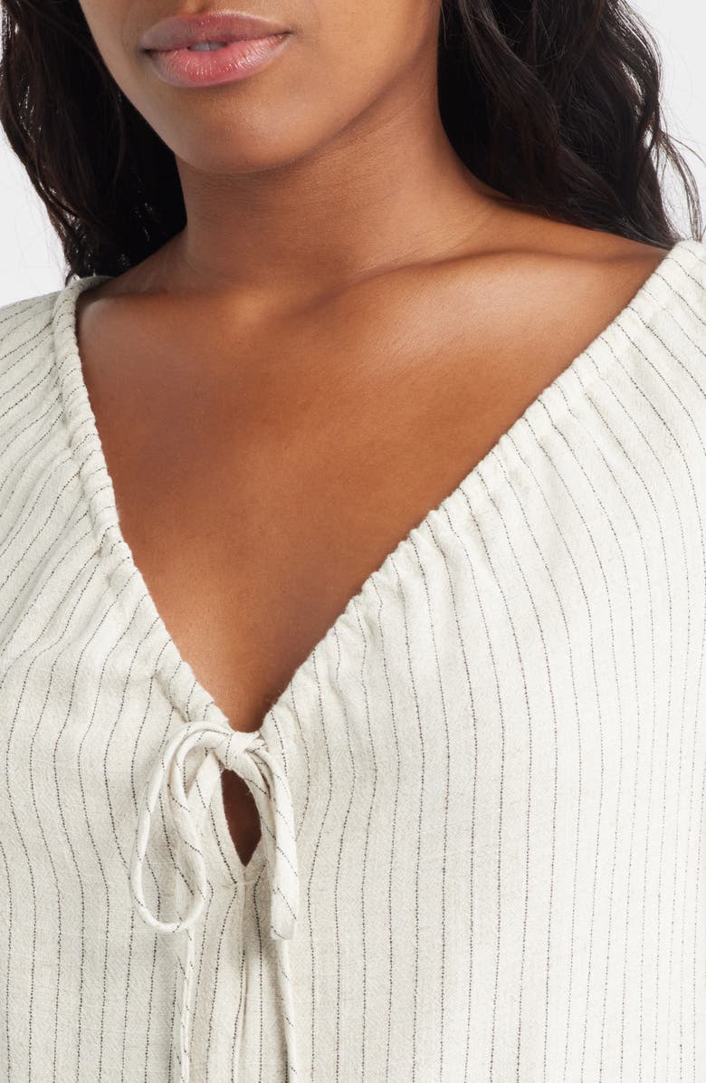 Topshop Stripe Tie Front Romper, Alternate, color, Beige