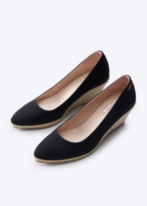 Viscata Roses Canvas U Cut Espadrille Wedges In Black