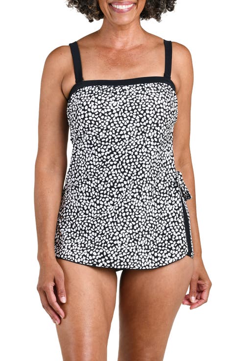 Dot Bandeau Sarong One-Piece Swimsuit