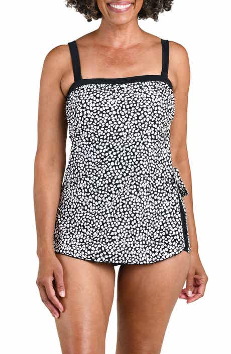 Dot Bandeau Sarong One-Piece Swimsuit