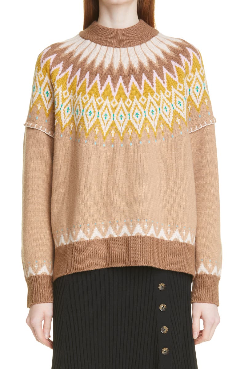 La Ligne Fair Isle Merino Wool Mock Neck Sweater, Main, color, 