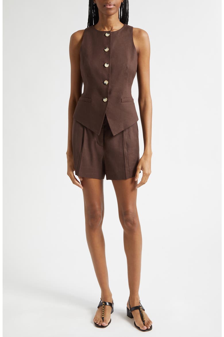 Haina Linen Blend Shorts, Alternate, color, DARK MOCHA