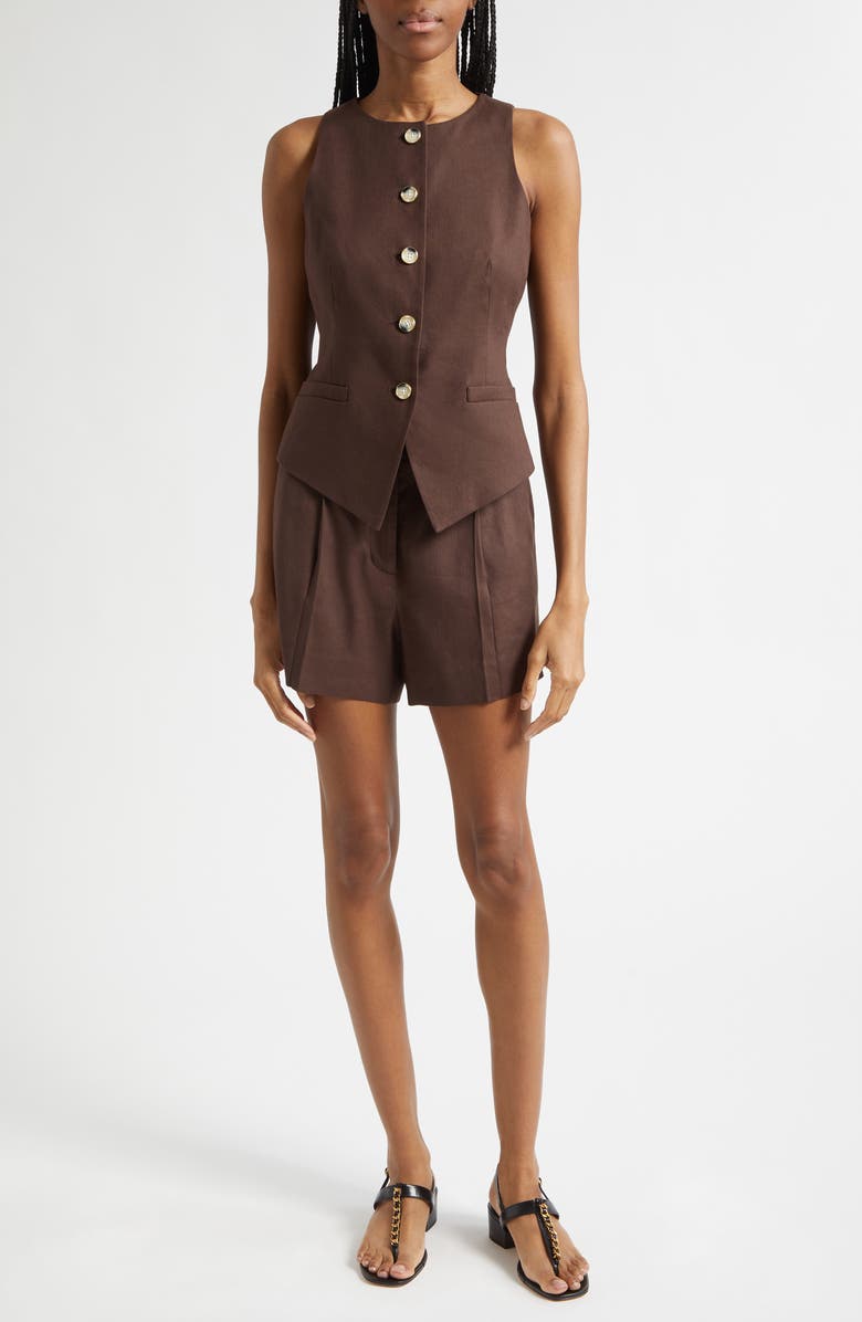 Veronica Beard Haina Linen Blend Shorts, Alternate, color, Dark Mocha