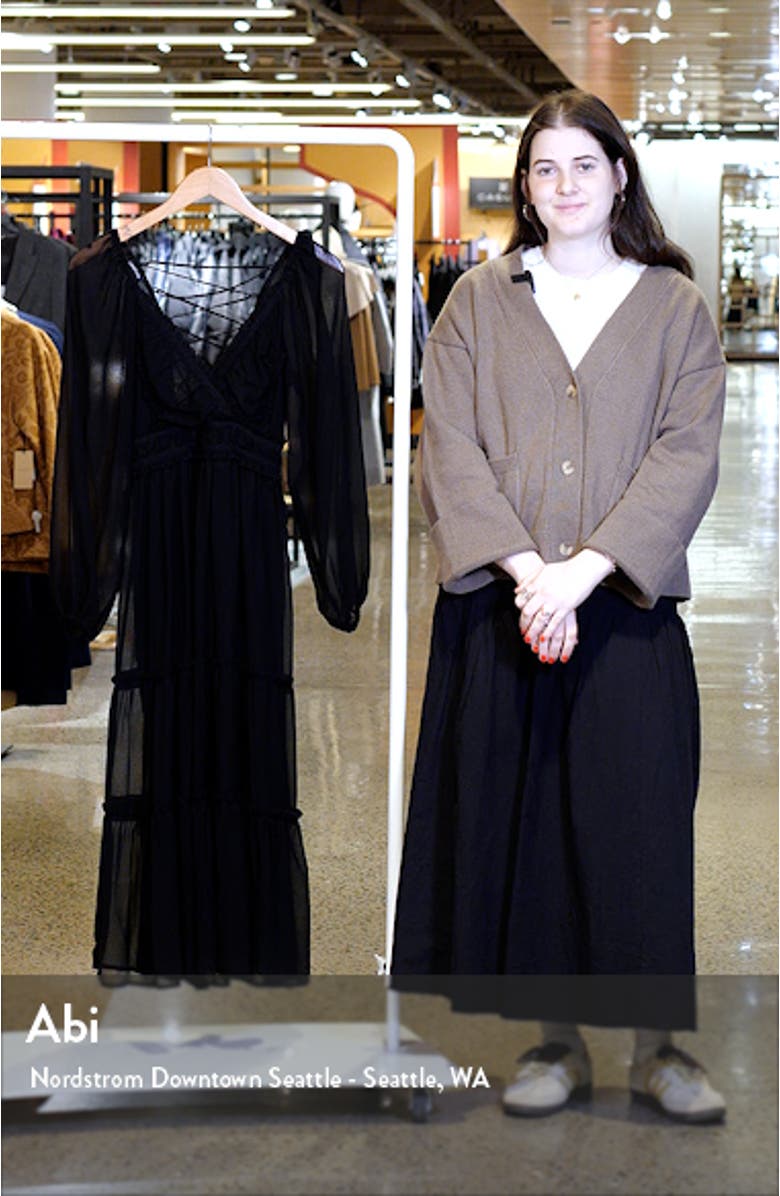 Lace-Up Back Long Sleeve Chiffon Midi Dress, sales video thumbnail