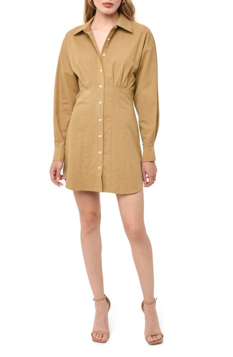 Pleated Long Sleeve Shirtdress