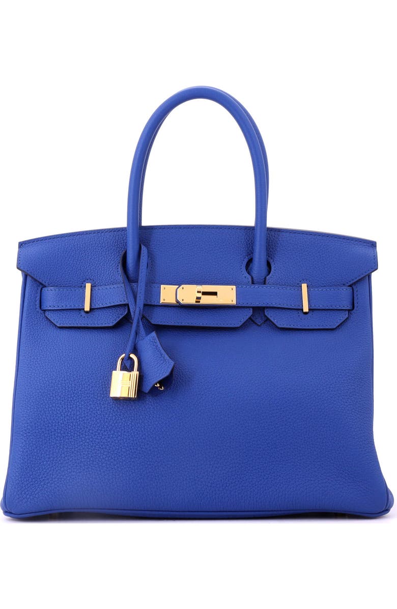 Pre-Owned Hermes Birkin Handbag Blue Togo with Gold Hardware 30, Main, color, Bleu France