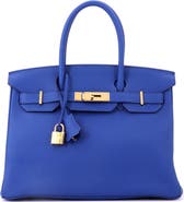 Pre-Owned Hermes Birkin Handbag Blue Togo with Gold Hardware 30