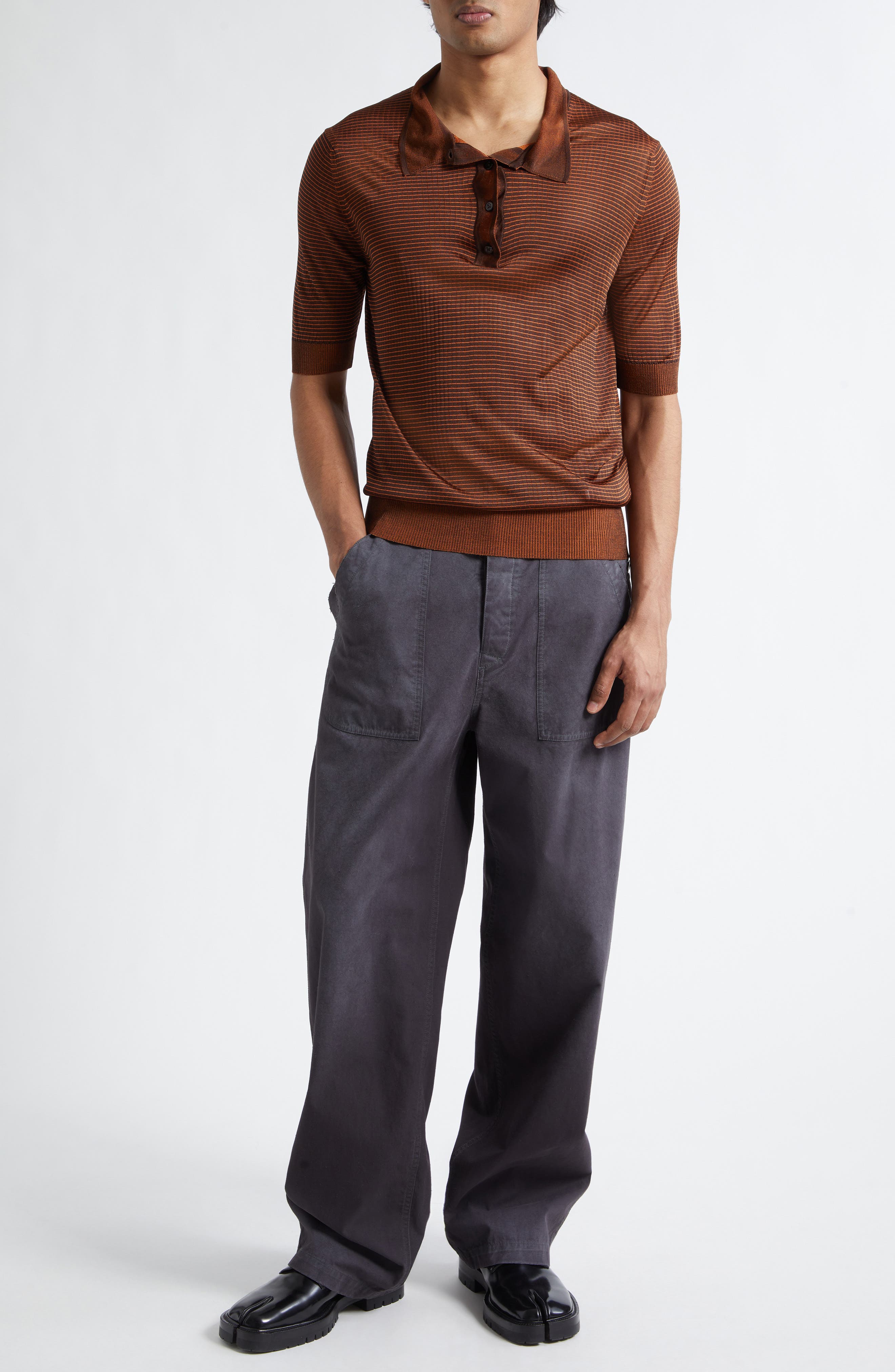 Stripe Plaited Rib Polo Sweater - image 2