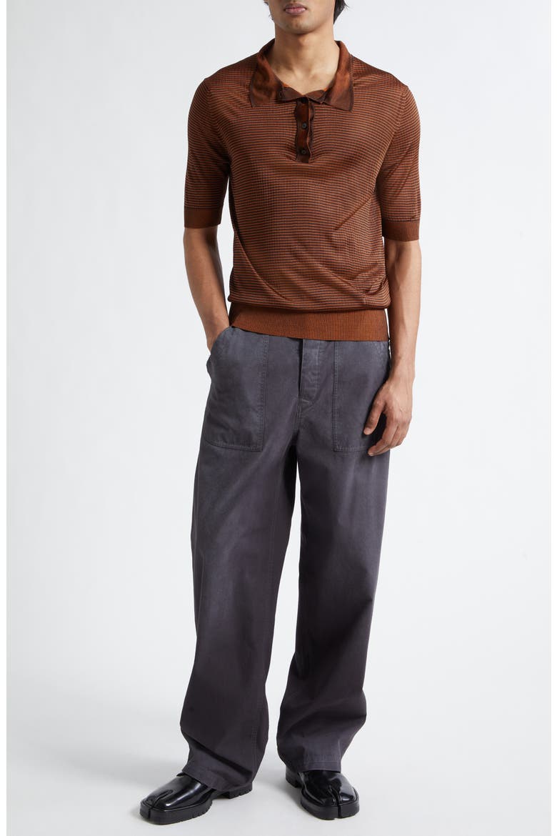 Stripe Plaited Rib Polo Sweater, Alternate, color, DARK BROWN/ ORANGE