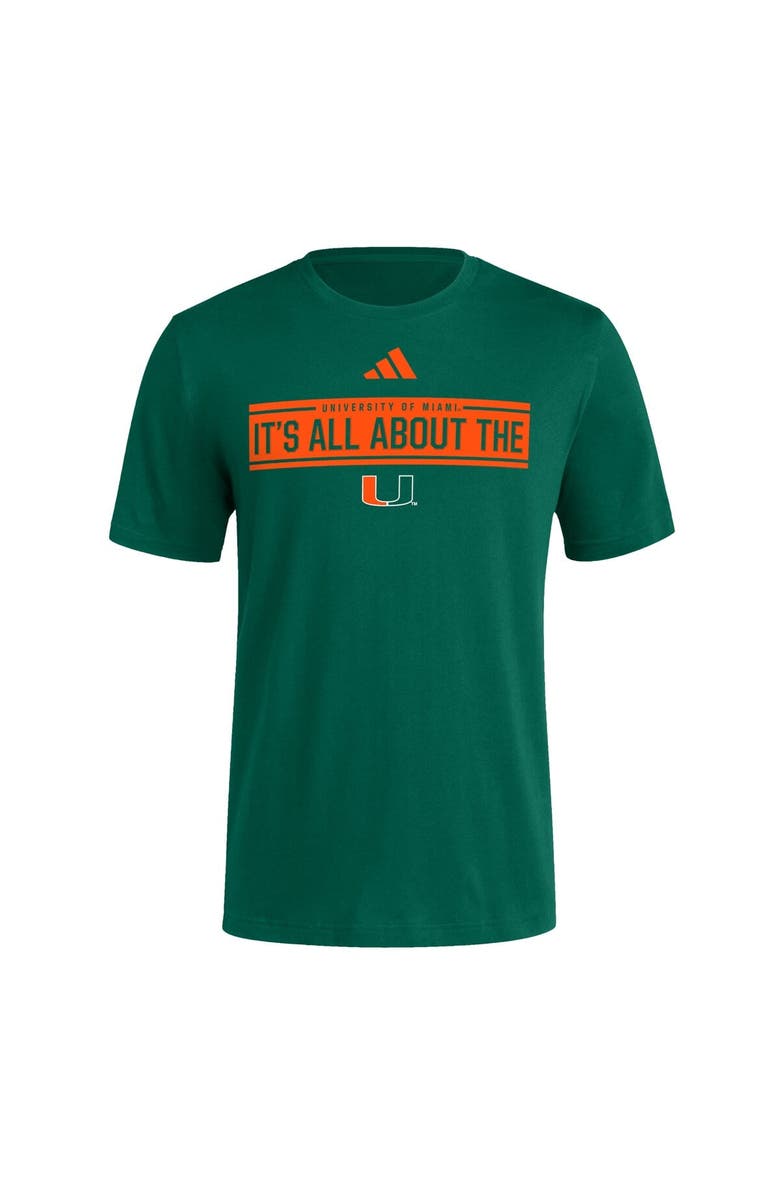 adidas Men's adidas Green Miami Hurricanes Locker Slogan Pre-Game T-Shirt, Alternate, color, Green