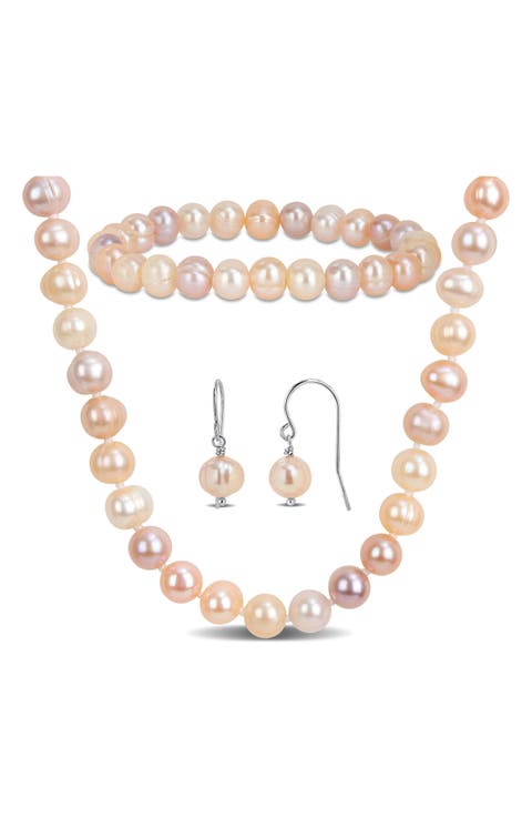 Multicolor Cultured Freshwater Pearl Necklace, Earrings & Bracelet Set
