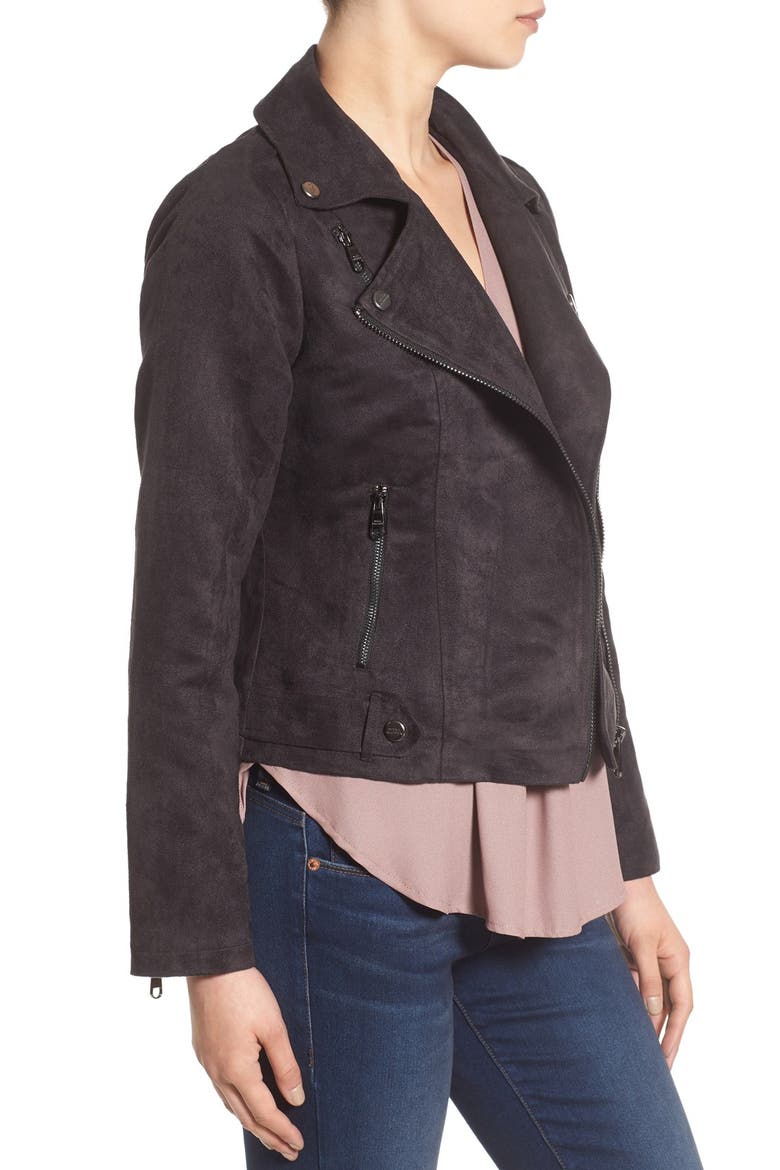 Faux Suede Moto Jacket, Alternate, color, BLACK