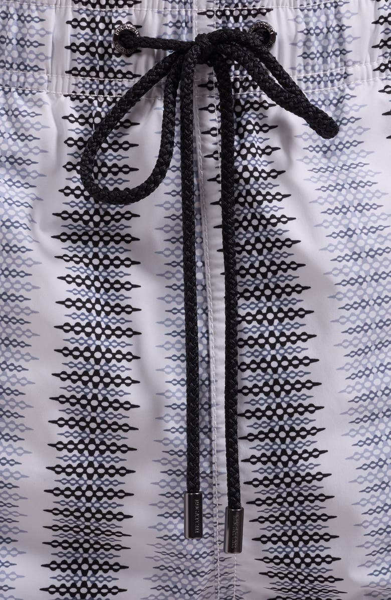 Bugatchi Cruz Diamond Stripe Print Swim Trunks, Alternate, color, Platinum