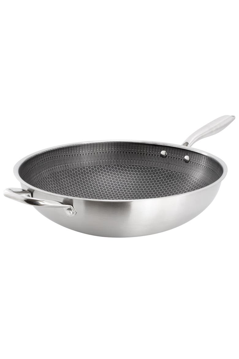 Stargaze 14in Embossed Interior Stainless Steel Wok, Main, color, Silver