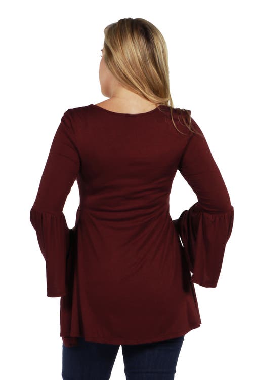 24seven Comfort Apparel Long Bell Sleeve Flared Maternity Tunic Top In Purple
