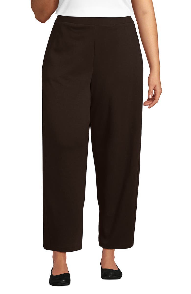 Lands' End Plus Size Sport Knit High Rise Barrel Ankle Pants, Main, color, Rich Coffee