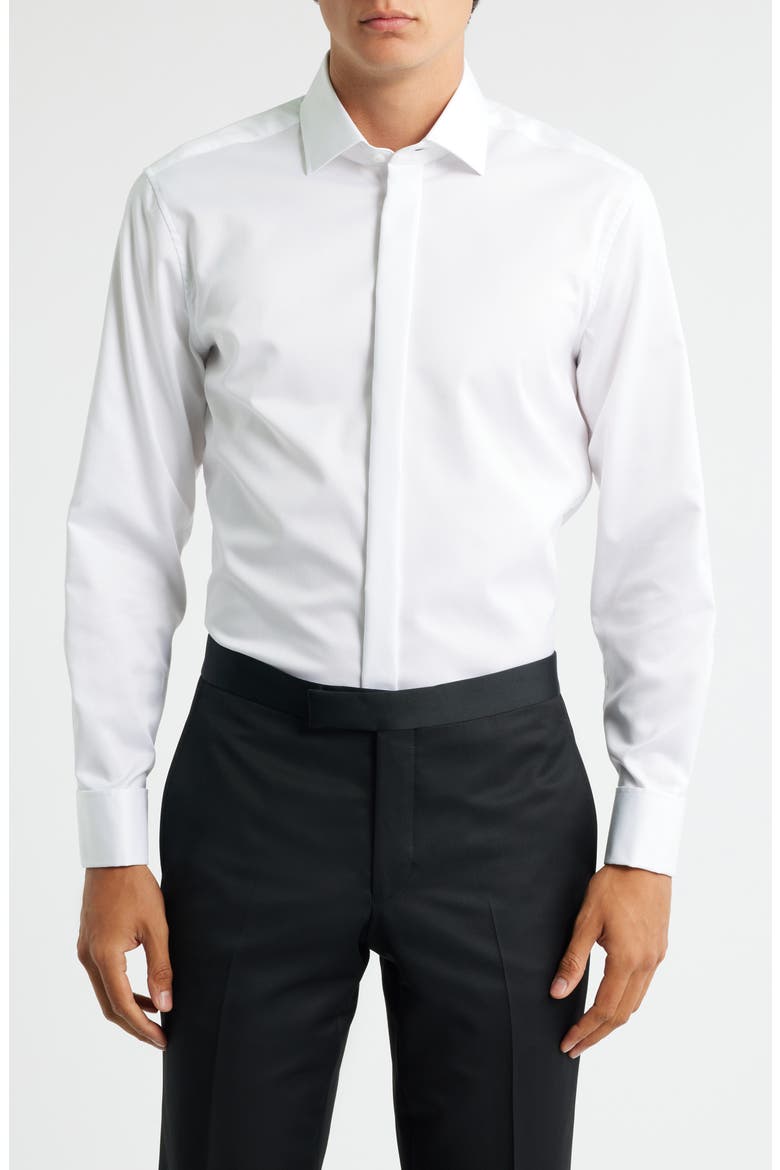 Luxury Covered Placket Non-Iron Dress Shirt, Main, color, WHITE