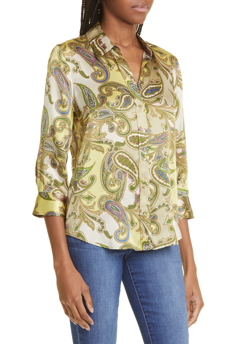 Dani Silk Button-Up Blouse, Alternate, color, MULTI TEXTURED PAISLEY
