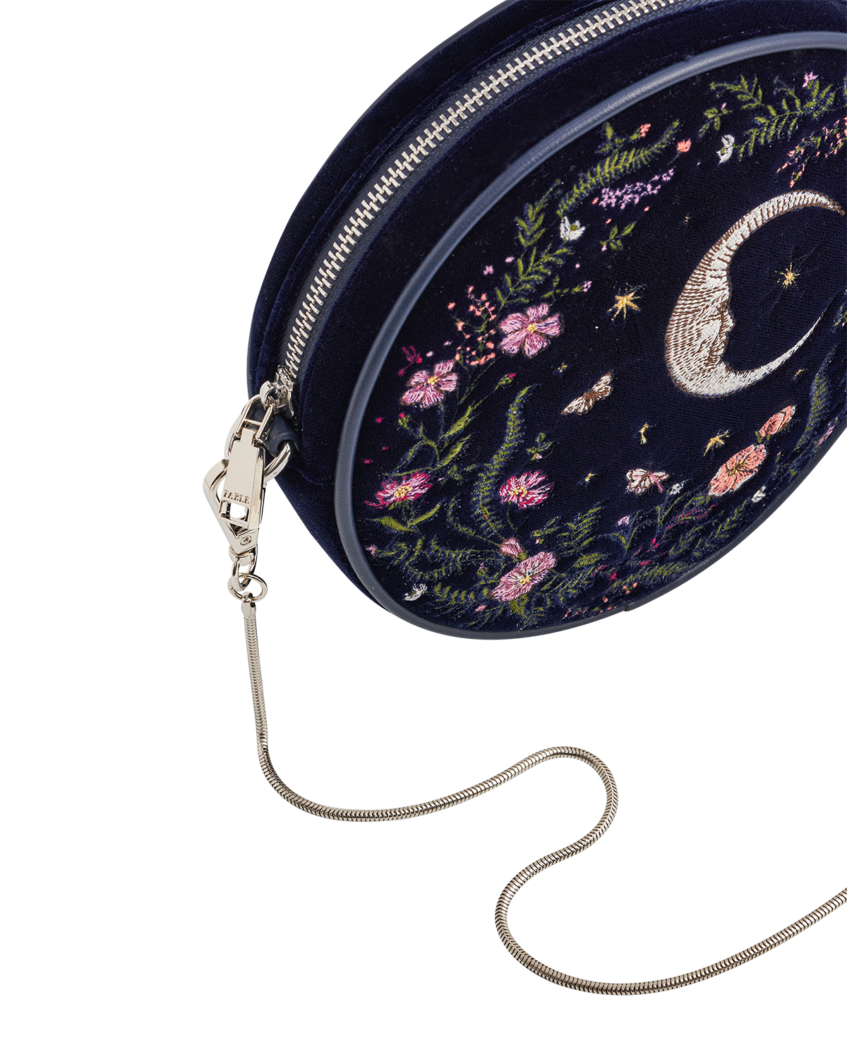 Chloe Midnight Garden Velvet Embroidered Circle Purse, Alternate, color, Navy