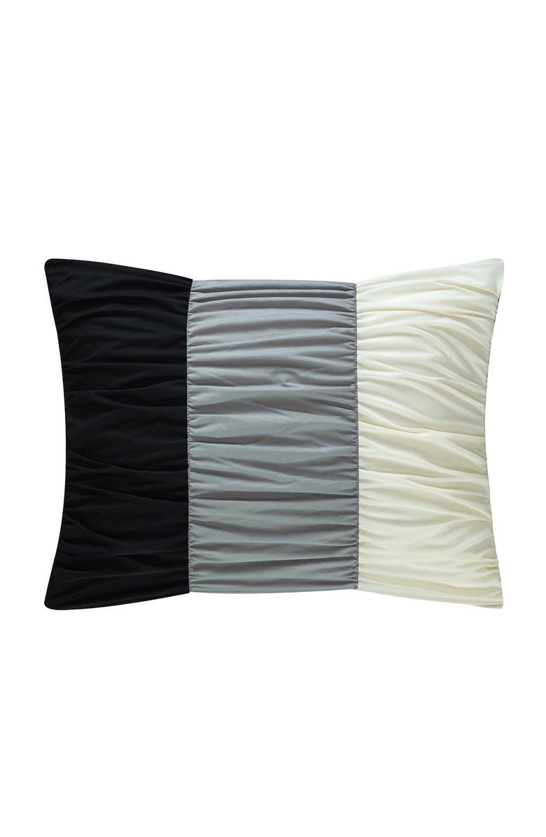 CHIC Jaye Ruched Color Block Design Queen Comforter Set - Black - 9-Piece Set, Alternate, color,