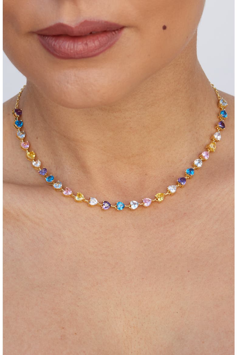 Cubic Zirconia Heart Tennis Necklace, Alternate, color, GOLD