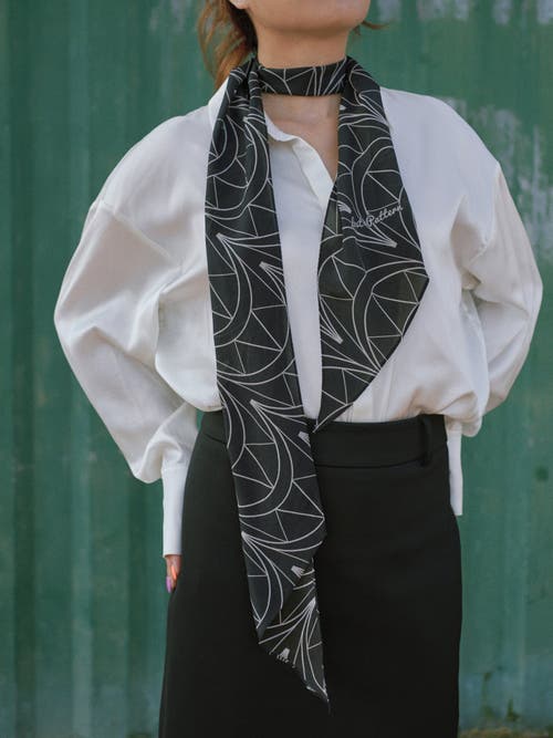 Lost Pattern Nyc "chrysler" Silk Crepe Neck Scarf In Black