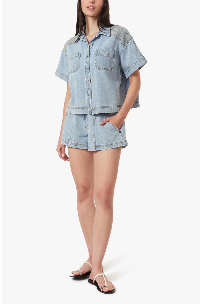 High Rise Utility Denim Shorts, Alternate, color, ATLANTIC