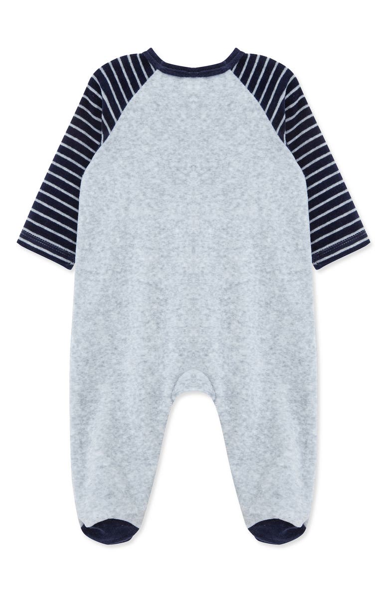 Little Me Trains Velour Footie, Alternate, color, Heather Gray