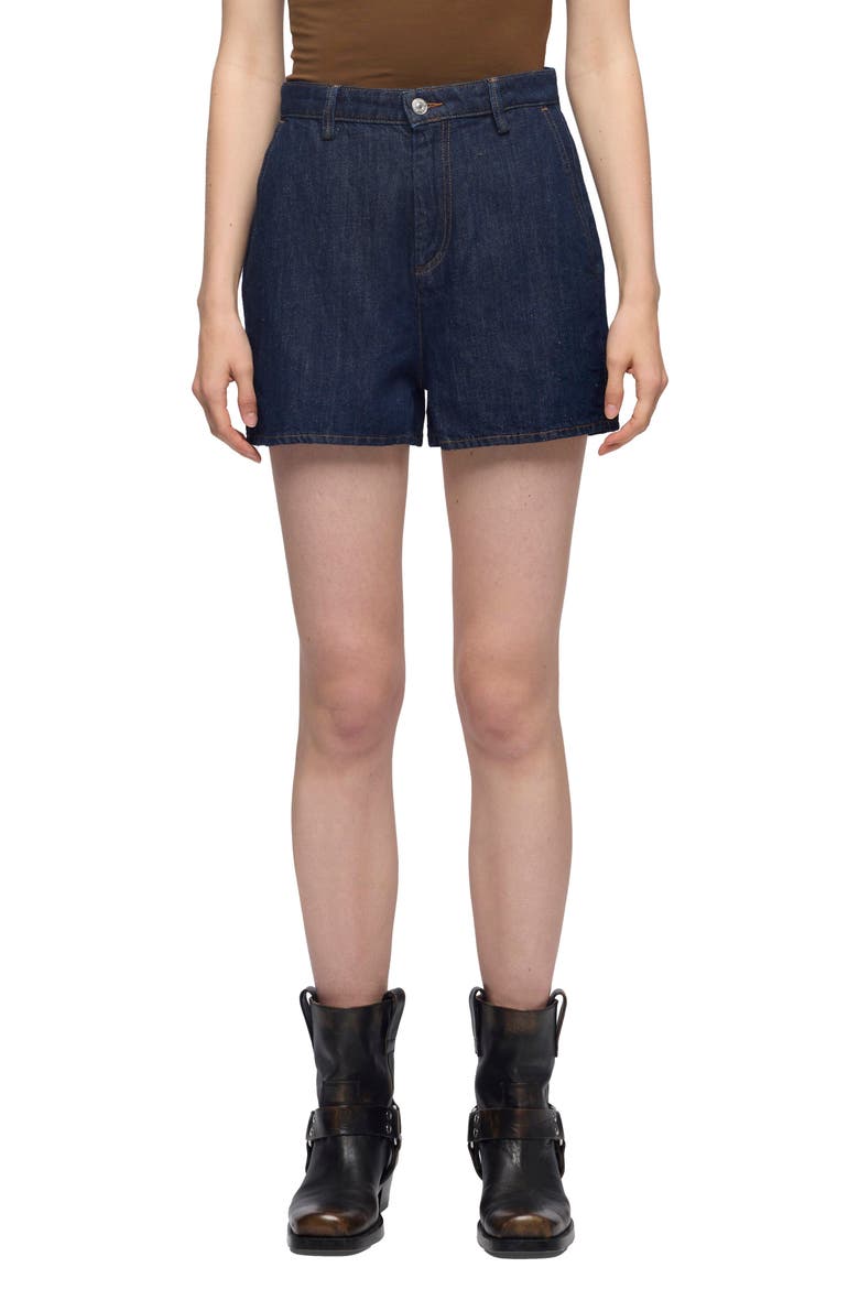 High Waist Cotton & Linen Denim Trouser Shorts, Main, color, BLOSSOM