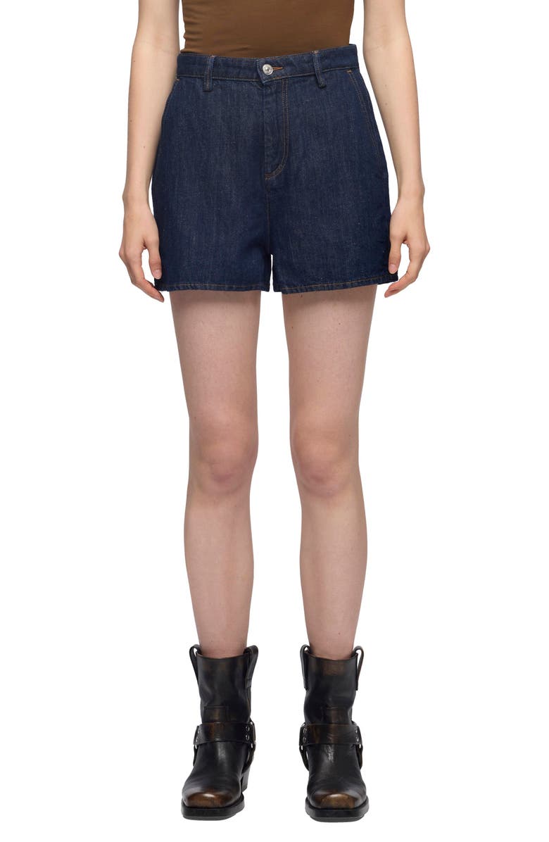 7 For All Mankind High Waist Cotton & Linen Denim Trouser Shorts, Main, color, 