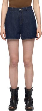 7 For All Mankind High Waist Cotton & Linen Denim Trouser Shorts