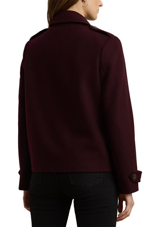 Ralph Lauren Lauren Double Breasted Wool Blend Twill Jacket In Burgundy