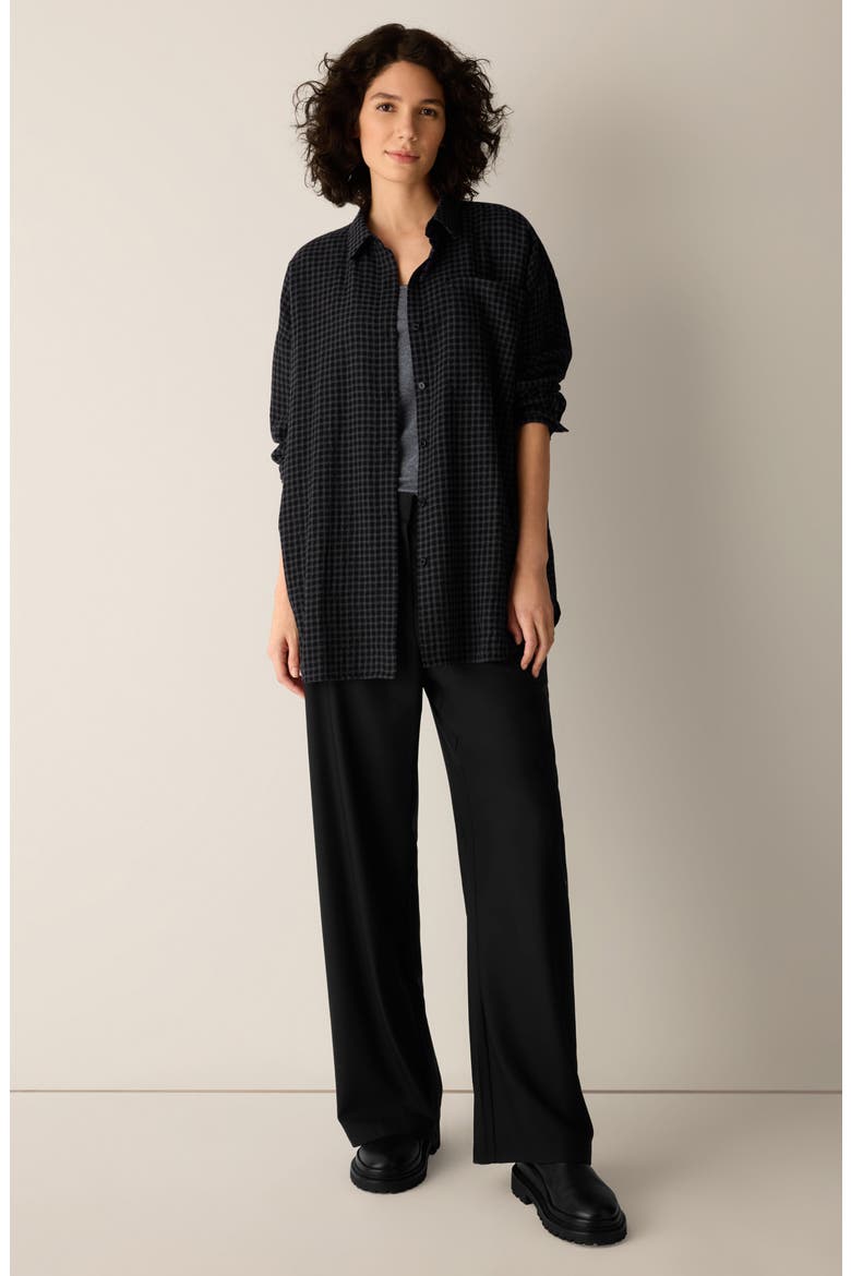 Classic Collar Longline Button-Up Shirt, Alternate, color, BLACK/ ASH