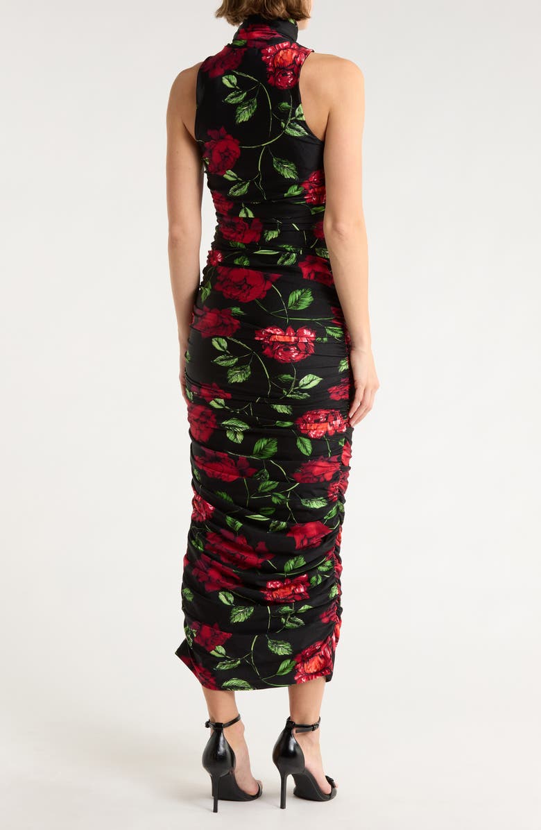 AFRM LOS ANGELES Sonia Shiny Knit Ruched Maxi Dress, Alternate, color, Noir Red Roses