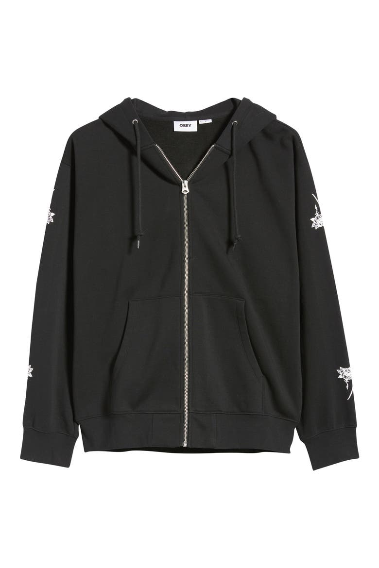 Rose Cotton Blend Graphic Zip Hoodie, Alternate, color, BLACK
