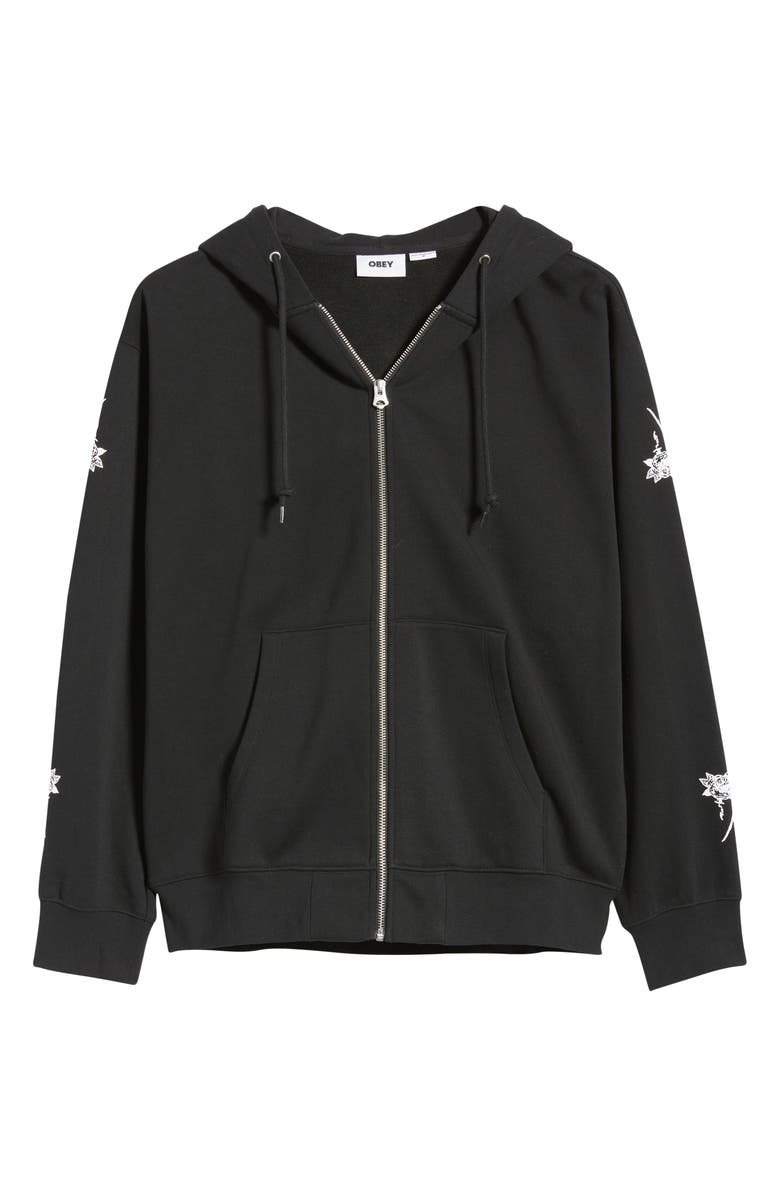 Obey Rose Cotton Blend Graphic Zip Hoodie, Alternate, color, Black