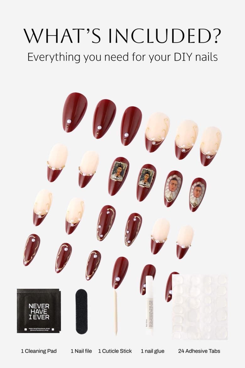 Frida Kahlo Almond Press On Nails, Main, color, Red