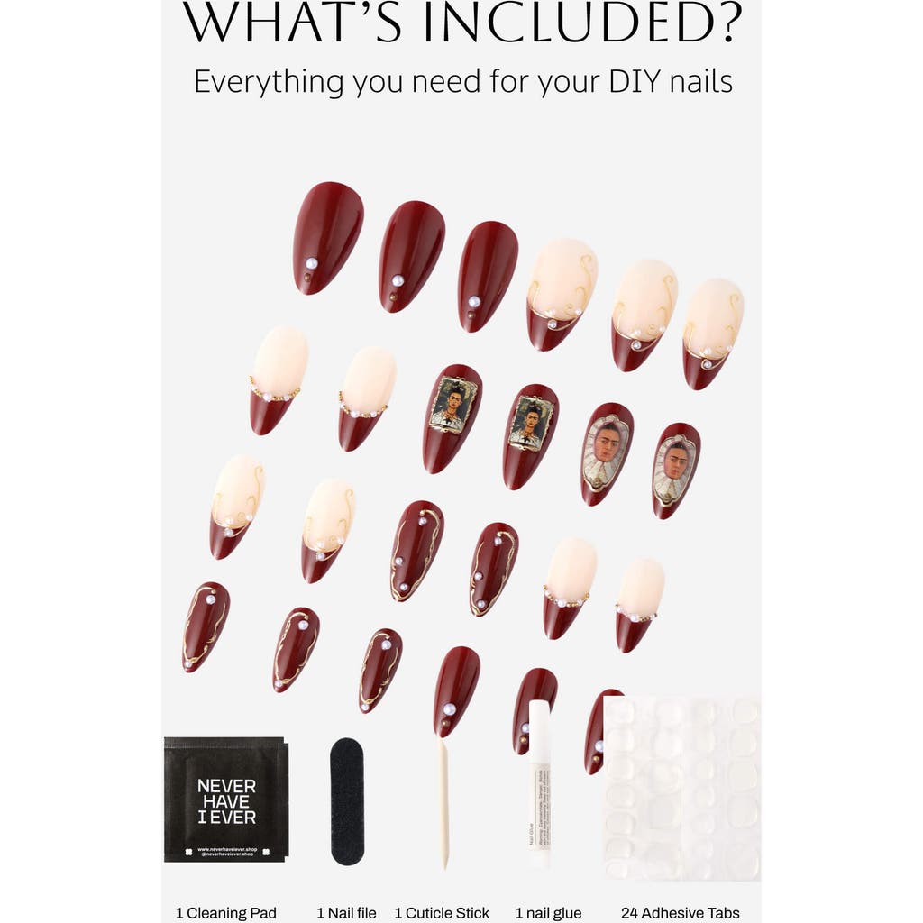 Never Have I Ever Frida Kahlo Almond Press On Nails In Red