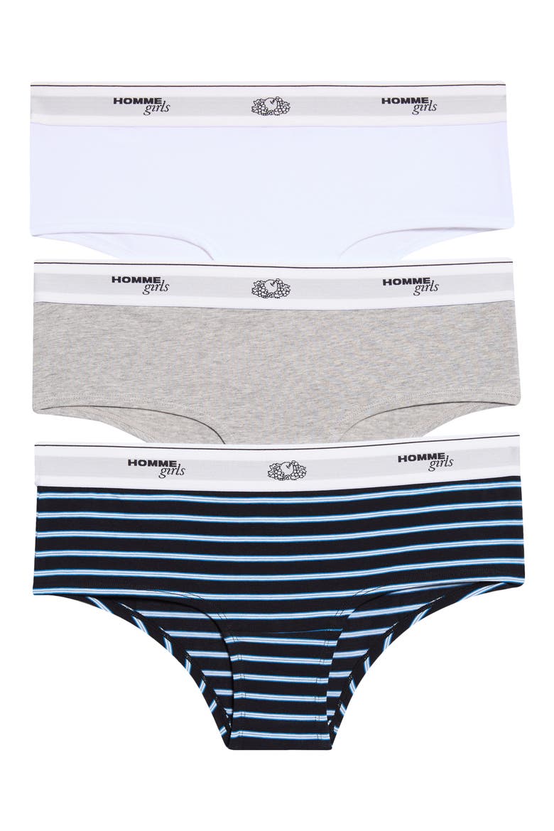 x Fruit of the Loom 3-Pack Cotton Blend Boyshorts, Main, color, STRIPE/ HEATHER GREY/ WHITE