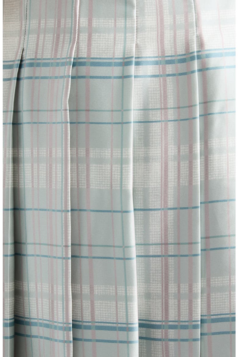 Icony Plaid Bow Pleated Silk Skirt, Alternate, color, AQUA BLUE