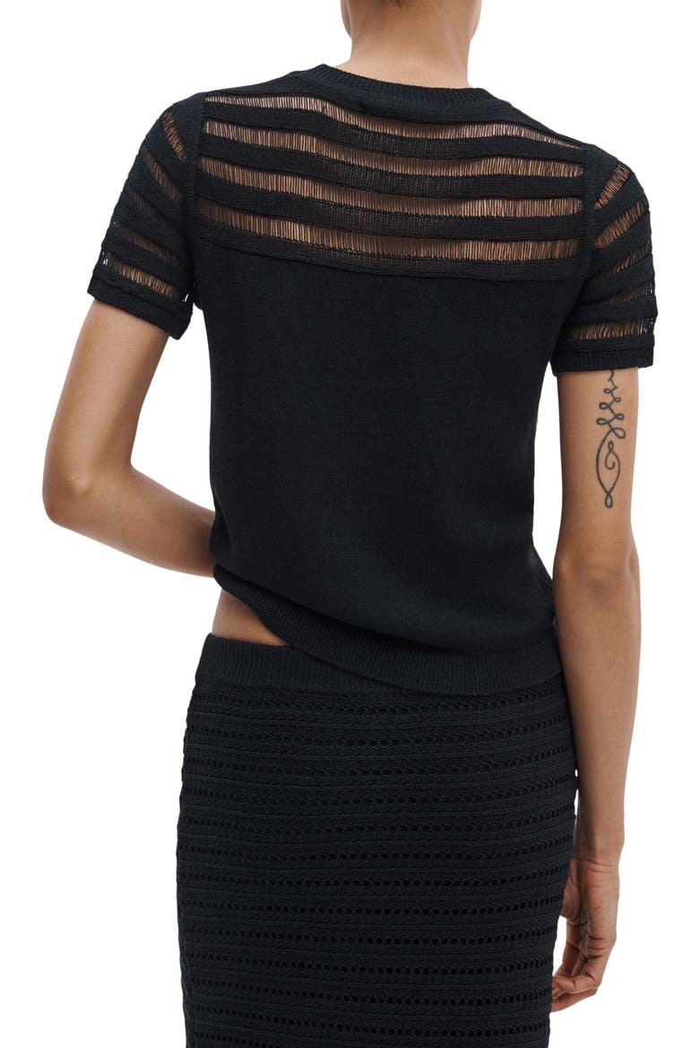 Britt Openwork Crewneck Sweater, Alternate, color, BLACK