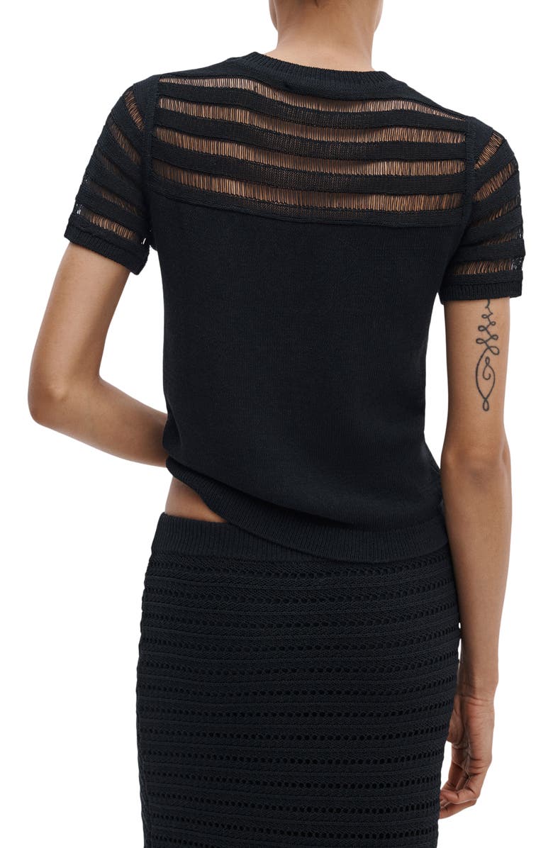 rag & bone Britt Openwork Crewneck Sweater, Alternate, color, Black